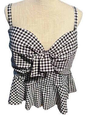 Torrid Gingham Bow Front Tank Top Plus Size Bikini Style Peplum Beach Top